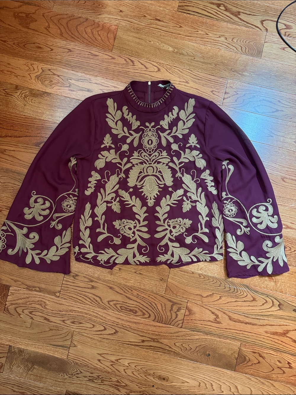 gimmicks by BKE Plum Tunic Top with Gold Embroidery